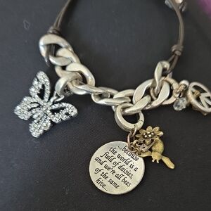 Fossil Charm Bracelet Adj Leather 3 Charms